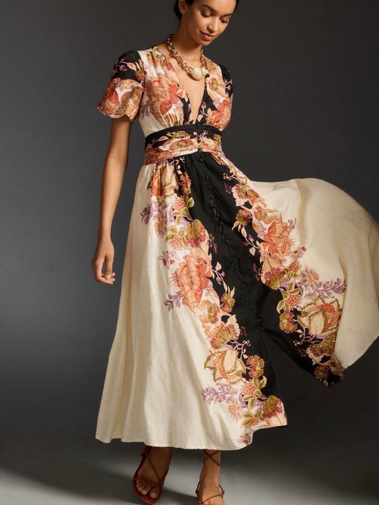Anthropologie Dresses & Skirts - Anthropologie Cream and Black Floral Maxi Dress S